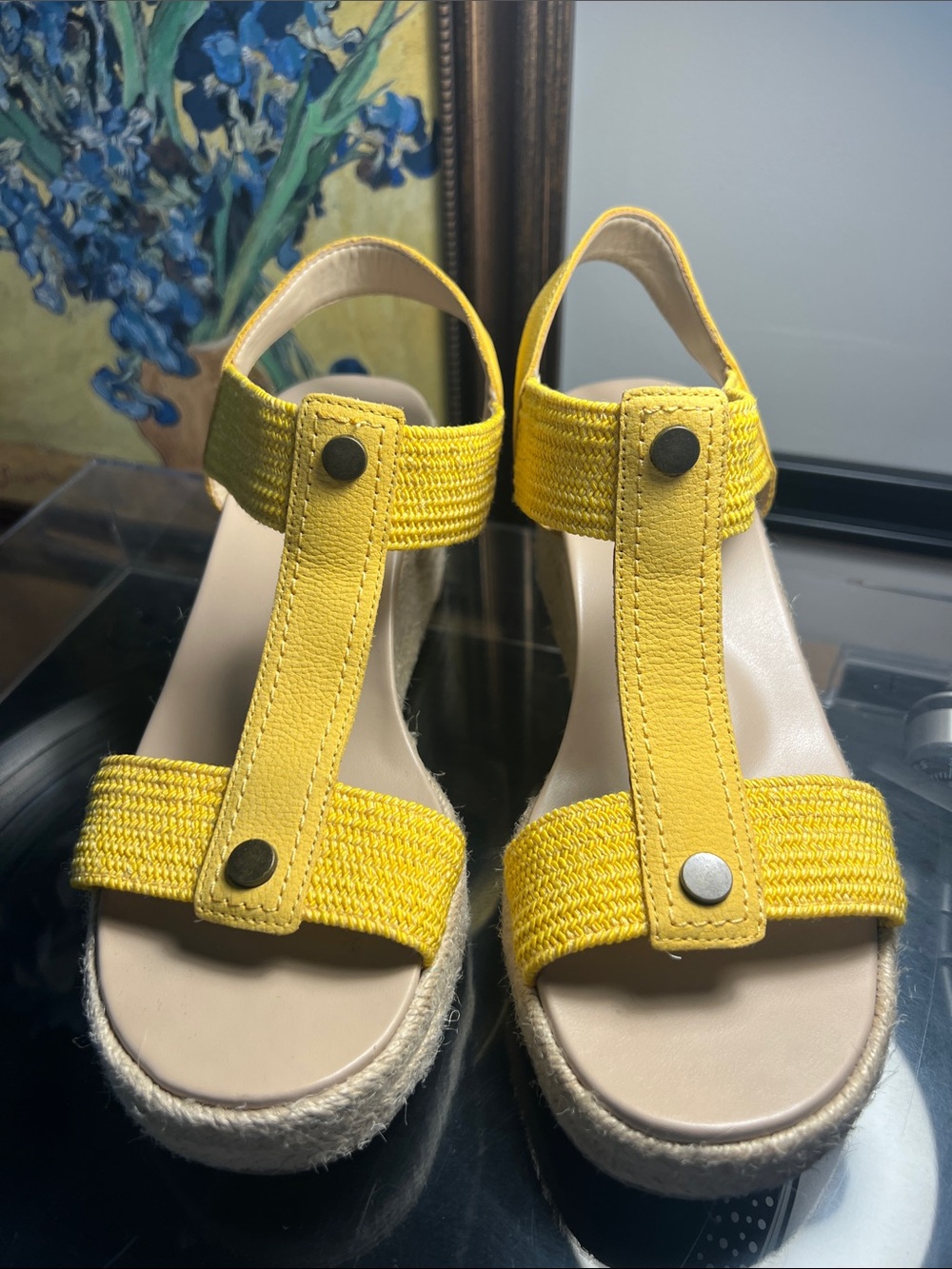 VIONIC Yellow Canvas Espadrille Wedge Sandals - Picture 2 of 7